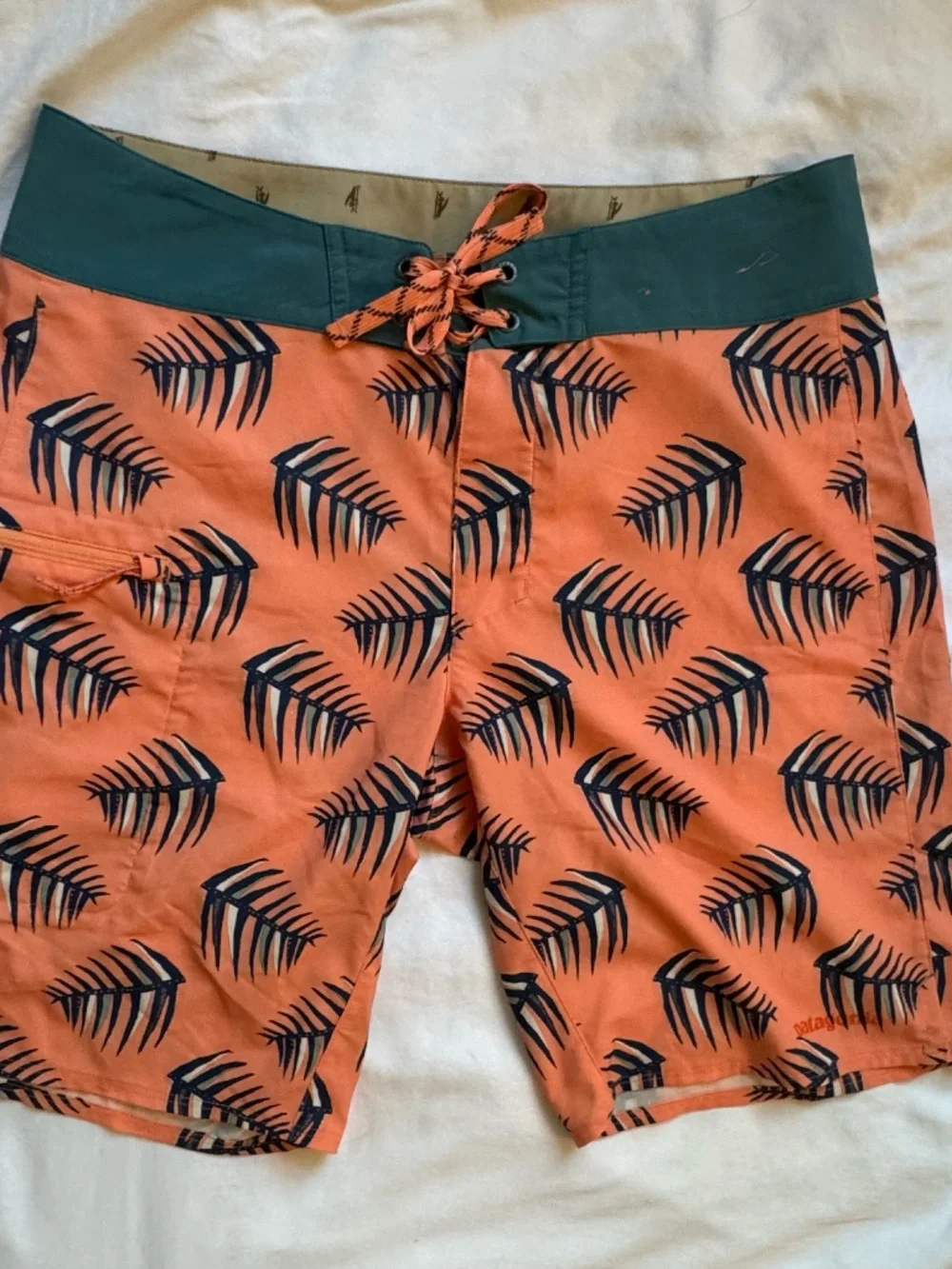 Patagonia Men’s Board Shorts Size 30 Orange Fish Skeleton Print Swim Trunks